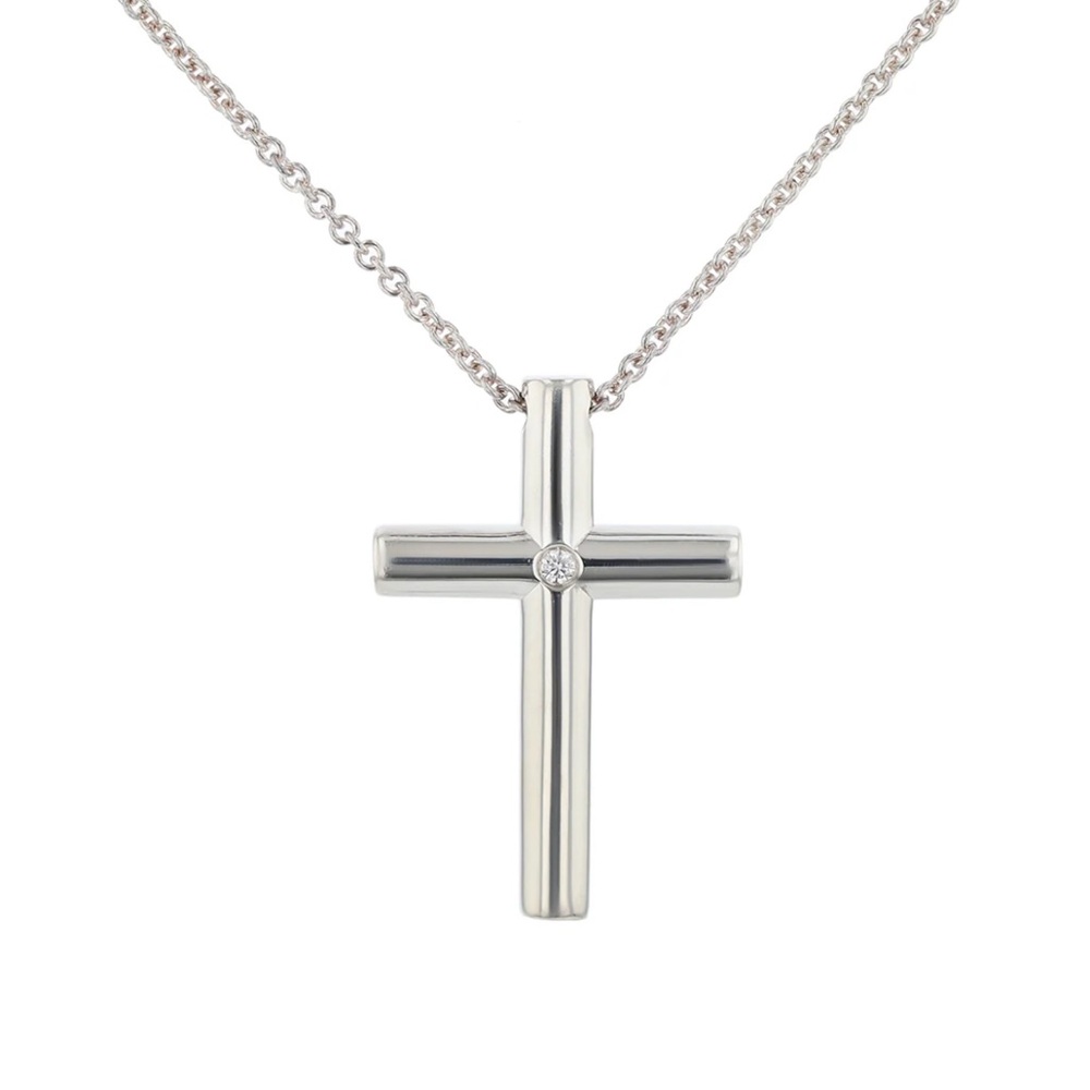 Tiffany & Co. 0.20ct Diamond Cross Necklace in Sterling Silver